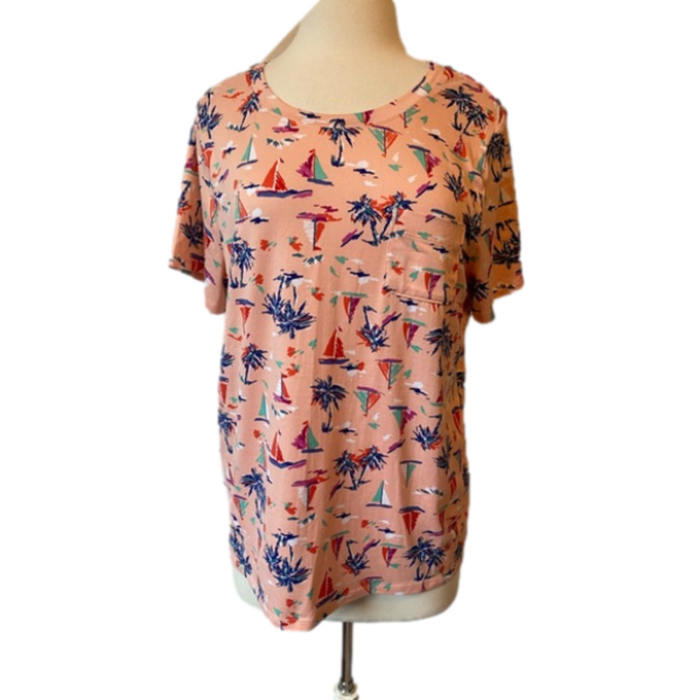 Comfort Code By Cuddl Duds NWOT Nautical Tropical Beach‎ Sailboat Soft T-Shirt M